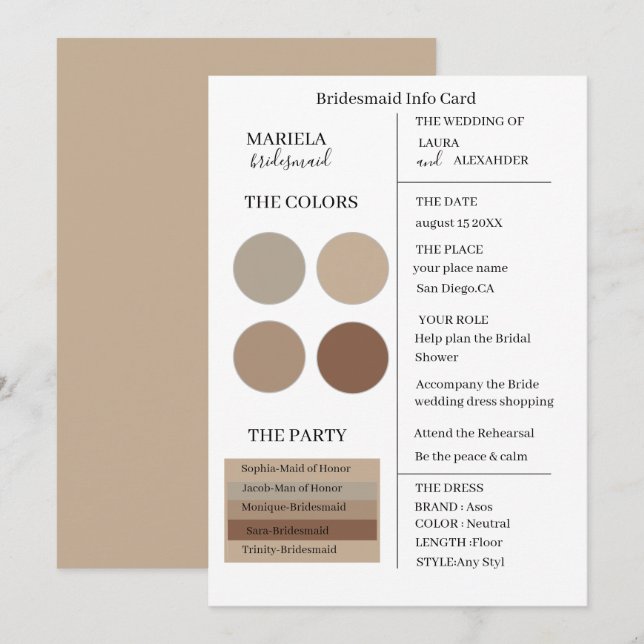 Elegante Minimalistische neutrale Bridesmaid Einla Einladung (Vorne/Hinten)