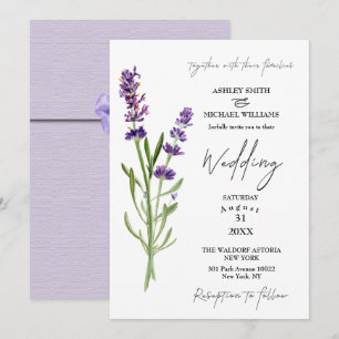 Elegante Minimalistische New Fashion Lavender Wedd Einladung