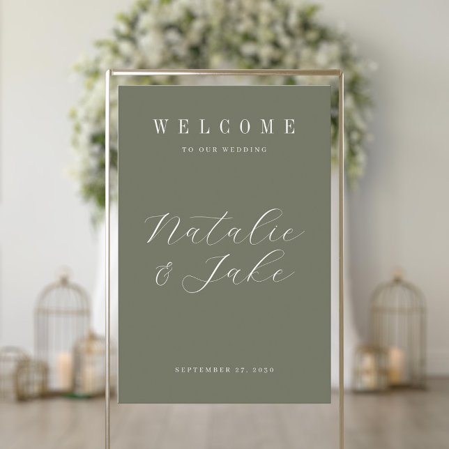 Elegante Minimalistische Olive Green Wedding Willk Acrylschild (Von Creator hochgeladen)