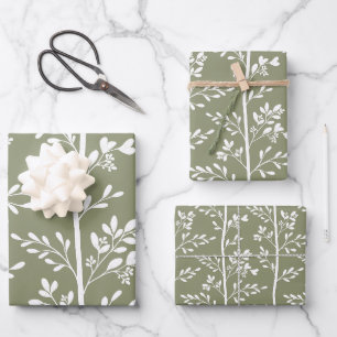 Elegante minimalistische Olivenblüten-Silhouetten Geschenkpapier Set