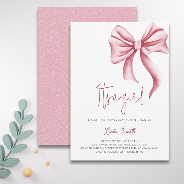 Elegante Minimalistische Pink Bow Girl Babydusche Einladung (Von Creator hochgeladen)