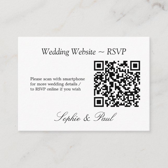 Elegante Minimalistische QR-Code-Website RSVP-Kart Begleitkarte (Vorderseite)