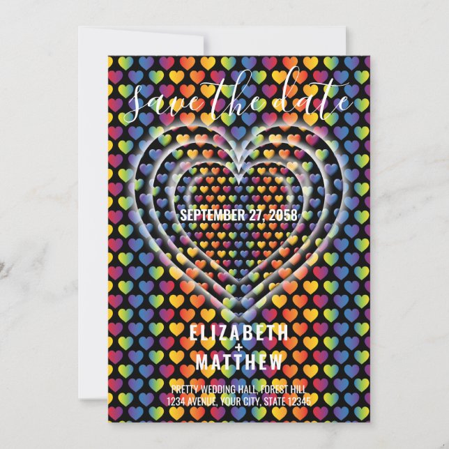 Elegante Minimalistische Rainbow Hearts Einladung (Vorderseite)