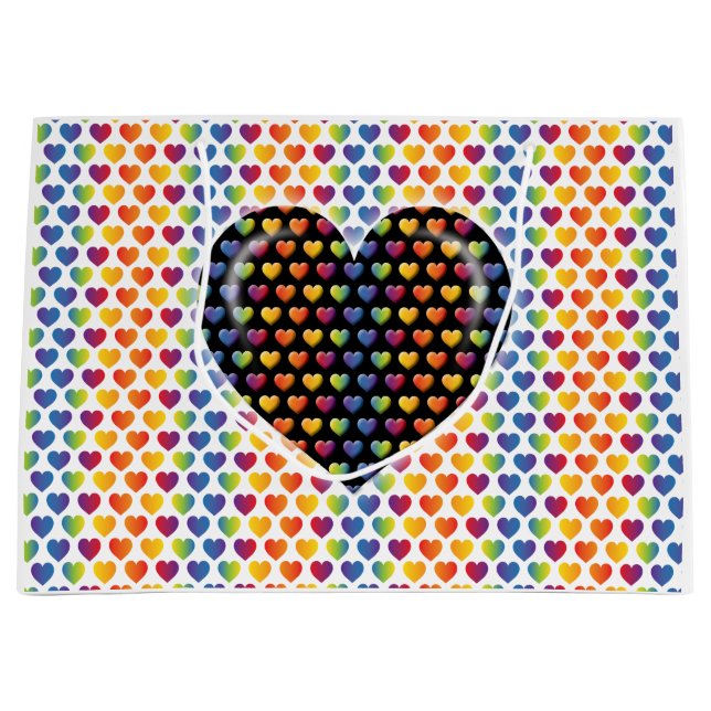 Elegante Minimalistische Rainbow Hearts Große Geschenktüte (Vorderseite)