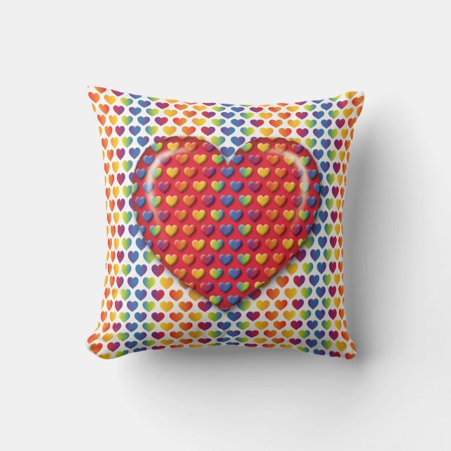 Elegante Minimalistische Rainbow Hearts Kissen (Vorderseite)