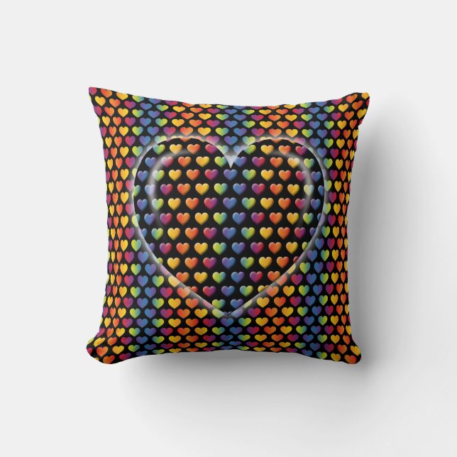 Elegante Minimalistische Rainbow Hearts Kissen (Vorderseite)