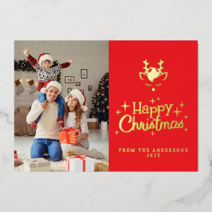 Elegante minimalistische Rentier-Weihnachtsfamilie Folien Feiertagskarte