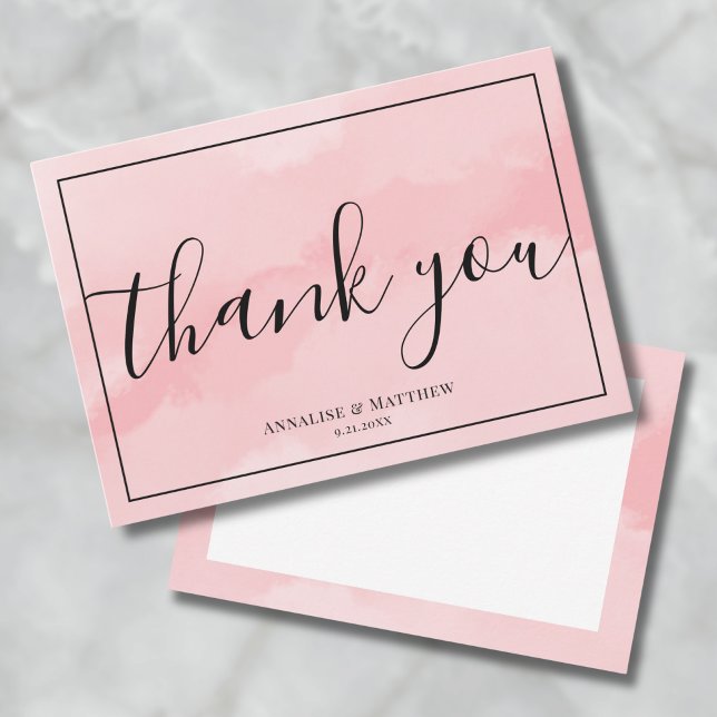 Elegante Minimalistische Rosa Hochzeit Dankeskarte (Elegant Minimalist Pink Wedding Thank You Card )