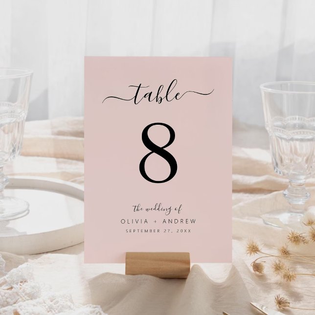 Elegante Minimalistische Rosa Hochzeitsstimmung in Tischnummer (Elegant Minimalist Blush Pink Wedding Table Number)