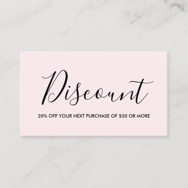 Elegante minimalistische Rosa & schwarze Discount- Visitenkarte (Vorderseite)