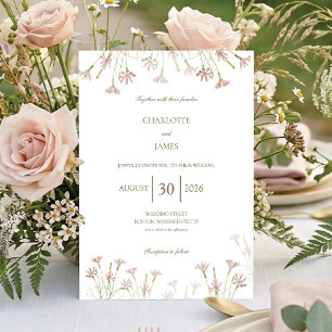 Elegante Minimalistische Rosa Wildblumen-Hochzeit Einladung