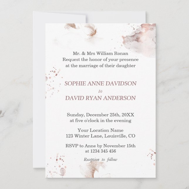 Elegante Minimalistische Rose Gold Washes Wedding  Einladung (Vorderseite)