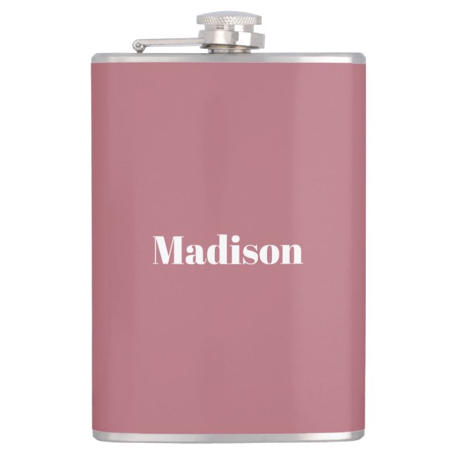 Elegante Minimalistische Rose Gold Weißer Name Flachmann (Vorderseite)