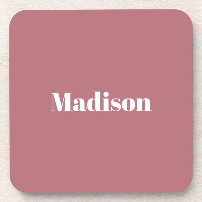 Elegante Minimalistische Rose Gold Weißer Name Getränkeuntersetzer (Vorderseite)