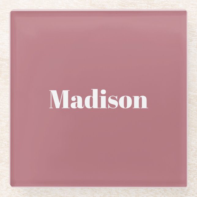 Elegante Minimalistische Rose Gold Weißer Name Glasuntersetzer (Vorderseite)