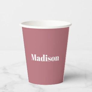 Elegante Minimalistische Rose Gold Weißer Name Pappbecher