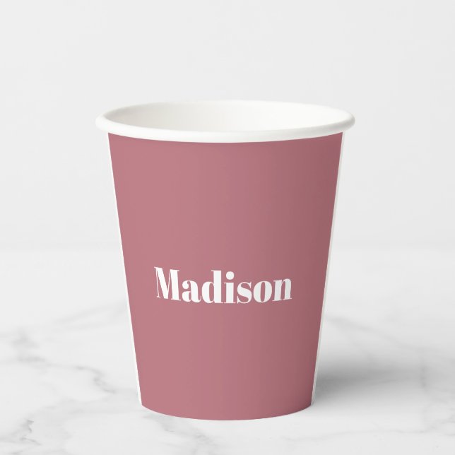 Elegante Minimalistische Rose Gold Weißer Name Pappbecher (Vorderseite)