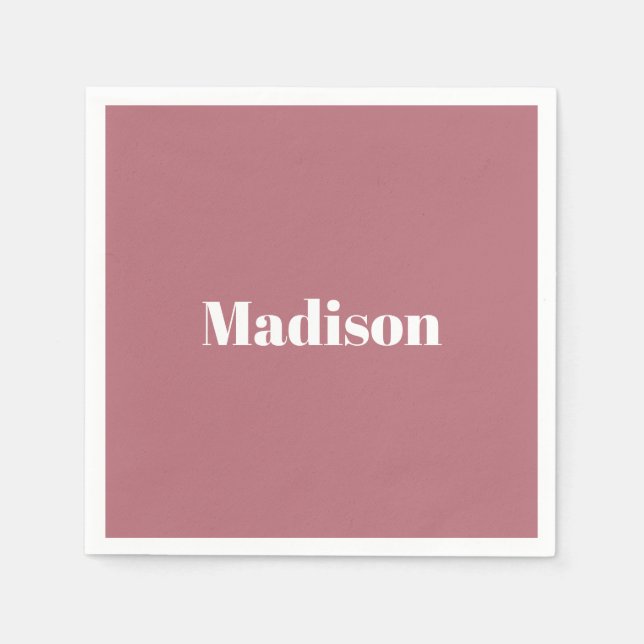 Elegante Minimalistische Rose Gold Weißer Name Serviette (Vorderseite)