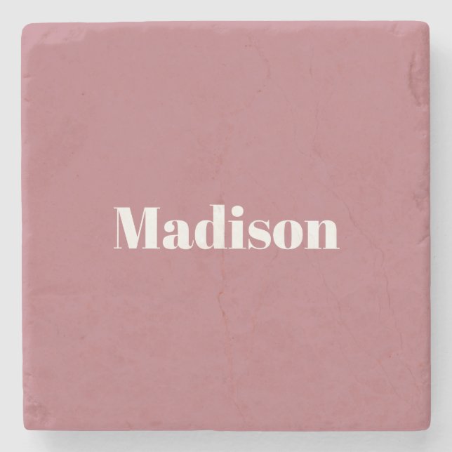 Elegante Minimalistische Rose Gold Weißer Name Steinuntersetzer (Vorderseite)
