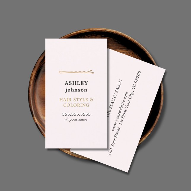 Elegante Minimalistische Rose Imitate Gold Friseur Visitenkarte (Von Creator hochgeladen)
