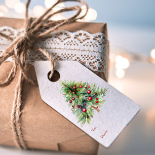 Elegante Minimalistische Rote Grüne Pine Tree Weih Geschenkanhänger