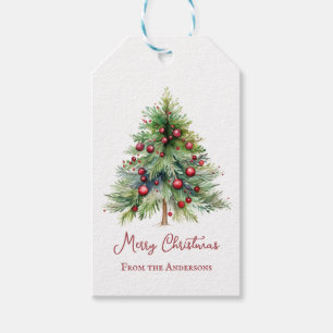 Elegante Minimalistische Rote Grüne Pine Tree Weih Geschenkanhänger