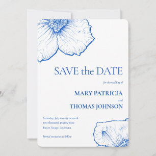 Elegante Minimalistische Saphir Blumen, QR Code Save The Date