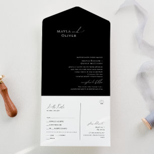 Elegante minimalistische Schrift   Schwarzes Siege All In One Einladung
