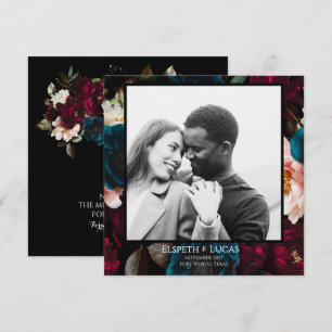 Elegante Minimalistische Schwarz- und Blumenhochze Save The Date
