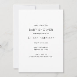 Elegante Minimalistische Schwarz-Weiß-Baby-Dusche Einladung