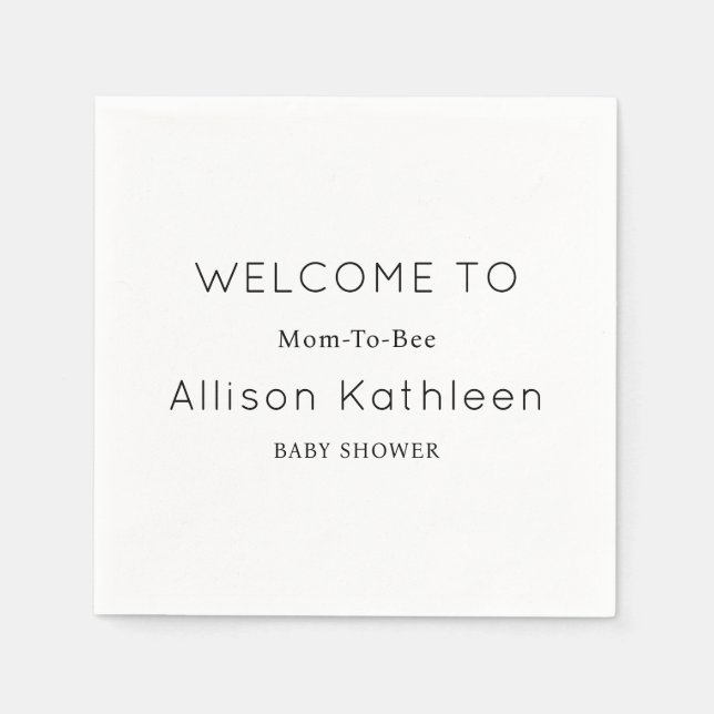 Elegante Minimalistische Schwarz-Weiß-Baby-Dusche Serviette (Vorderseite)