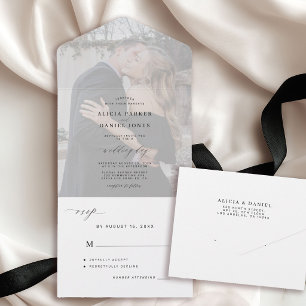 Elegante minimalistische Schwarz-Weiß-Foto-Hochzei All In One Einladung