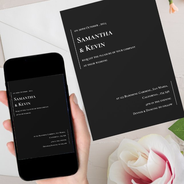 Elegante Minimalistische Schwarz-Weiß-Hochzeit Einladung (Elegant Minimalist Black And White Wedding Invitation)