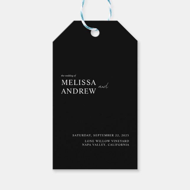 Elegante Minimalistische Schwarz-Weiß-Hochzeit Geschenkanhänger (Vorderseite)