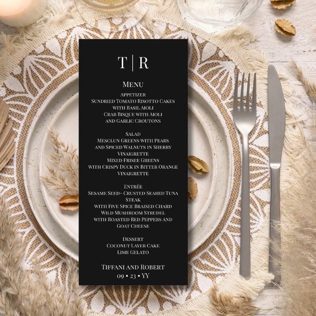 Elegante Minimalistische Schwarz-Weiß-Hochzeit Menükarte (Von Creator hochgeladen)