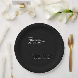 Elegante Minimalistische Schwarz-Weiß-Hochzeit Pappteller