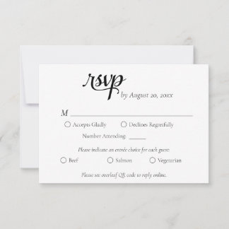 Elegante Minimalistische Schwarz-Weiß-Hochzeit RSVP Karte