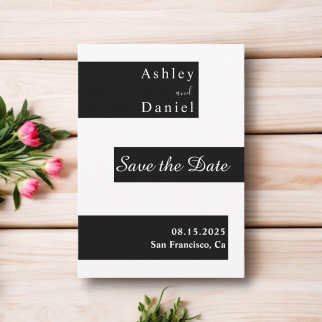 Elegante Minimalistische Schwarz-Weiß-Hochzeit Save The Date (Von Creator hochgeladen)