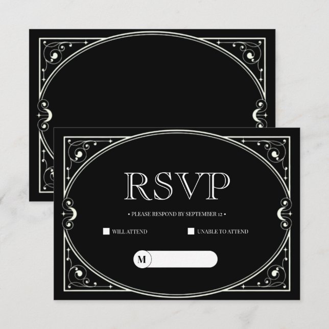 Elegante Minimalistische Schwarz-Weiß-Rsvp-Karte RSVP Karte (Vorne/Hinten)