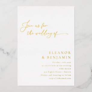 Elegante Minimalistische Schwarz-Weiß-Script-Hochz Folieneinladung