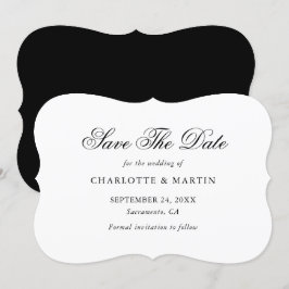 Elegante Minimalistische Schwarz-Weiß-Script-Hochz Save The Date