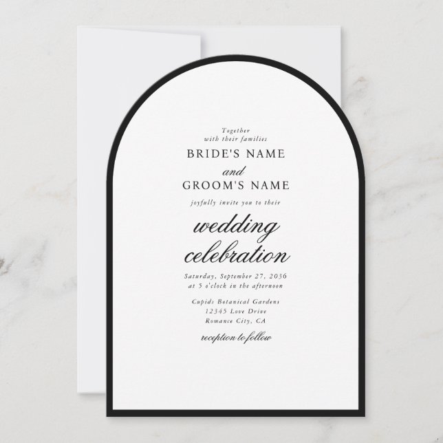 Elegante Minimalistische Schwarz-weiße Hochzeit Einladung (Vorderseite)