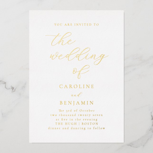 Elegante Minimalistische Schwarz-weiße Hochzeit Folieneinladung (Vorderseite)