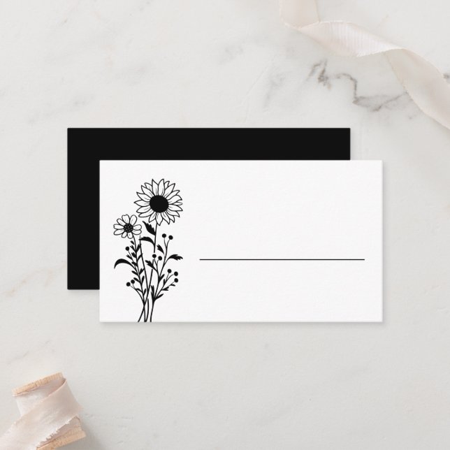 Elegante Minimalistische Schwarz-weiße Hochzeit Platzkarte (Vorderseite/Rückseite Beispiel)