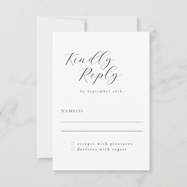 Elegante Minimalistische Schwarz-weiße Hochzeit RSVP Karte (Vorderseite)