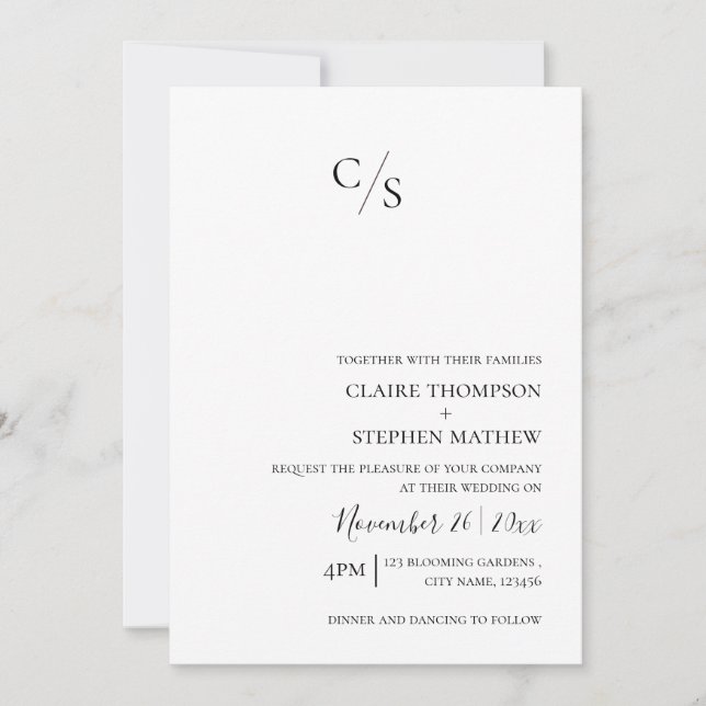 Elegante Minimalistische Schwarz-weiße Monogramm-H Einladung (Vorderseite)
