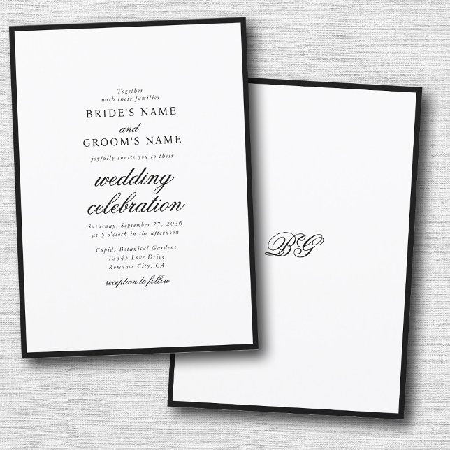 Elegante Minimalistische Schwarz-weiße Monogramm-H Einladung (Elegant Minimalist Black White Monogram Wedding Invitation)