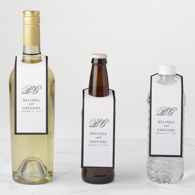 Elegante Minimalistische Schwarz-weiße Monogramm-H Flaschenanhänger (Beispiel)