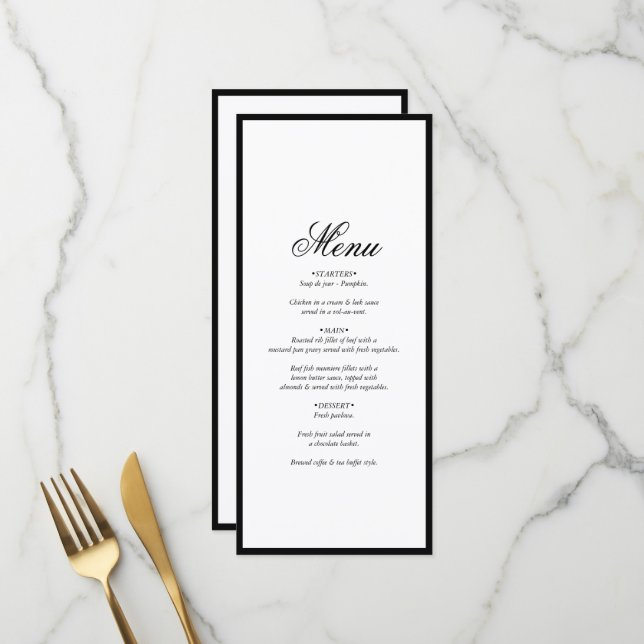 Elegante Minimalistische Schwarz-weiße Monogramm-H Menükarte (Vorderseite/Rückseite Beispiel)
