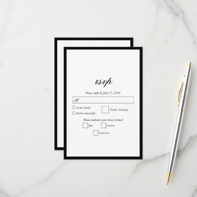 Elegante Minimalistische Schwarz-weiße Monogramm-H RSVP Karte (Vorderseite/Rückseite Beispiel)